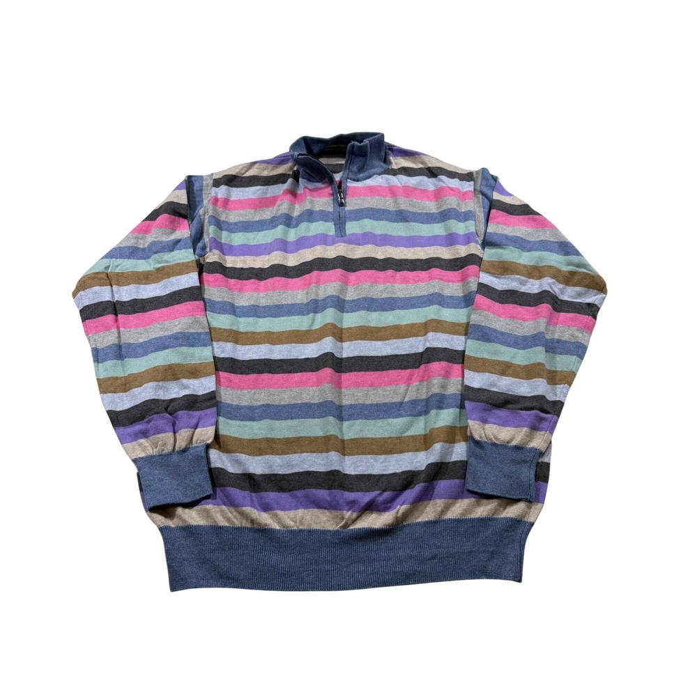 Peter Millar Quarter Zip Sweater Multi‎ Color Stripe Academia Preppy Golf L